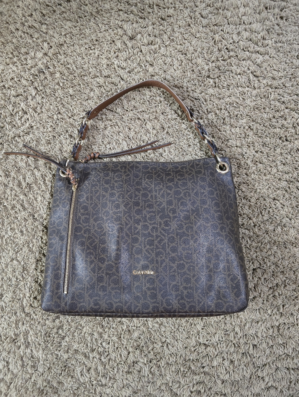 Calvin Klein Brown Monogram Hobo Bag